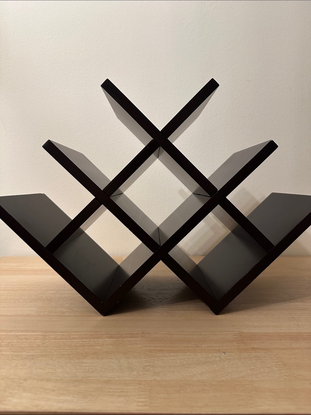 Contemporary Dark Brown Wooden Wine Rack - Diamond Grid Design